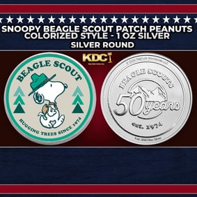 Snoopy Beagle Scout Patch Peanuts Colorized Style - 1 oz Silver Round Round