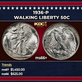 1936-p Walking Liberty Half Dollar 50c ms66+ SEGS
