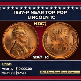 1937-p Lincoln Cent Near Top Pop 1c ms67+ rd SEGS