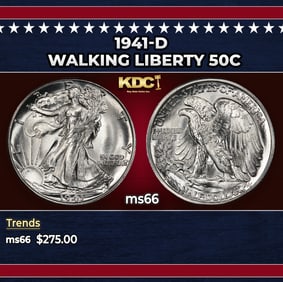 1941-d Walking Liberty Half Dollar 50c Grades ms66