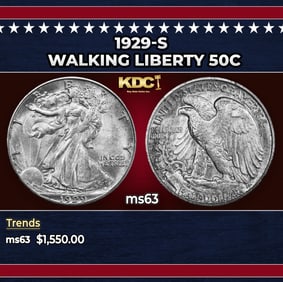 1929-s Walking Liberty Half Dollar 50c ms63 USCG