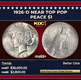 1926-d Peace Dollar Near Top Pop $1 ms66+ SEGS