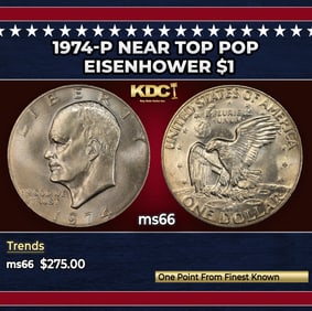 1974-p Eisenhower Dollar Near Top Pop $1 ms66 SEGS