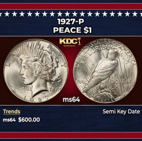 1927-p Peace Dollar $1 Grades ms64