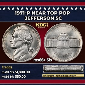 1971-p Jefferson Nickel Near Top Pop 5c ms66+ 5fs SEGS