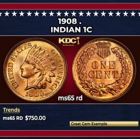1908 Indian Cent . 1c Grades ms65 rd