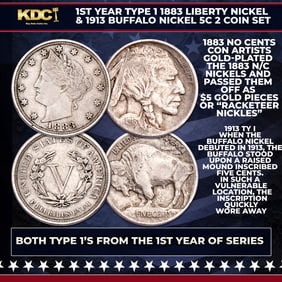 1st Year Type 1 1883 Liberty Nickel & 1913 Buffalo Nickel 5c 2 Coin Set