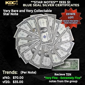 10x **STAR NOTES** 1935 $1 Blue Seal Silver Certificates Grades VF/XF