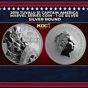 2019 Tuvalu $1 Captain America Marvel Series Coin - 1 oz Silver Round Round