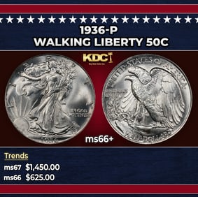 1936-p Walking Liberty Half Dollar 50c ms66+ SEGS