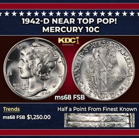 1942-d Mercury Dime Near Top Pop! 10c ms68 FSB SEGS