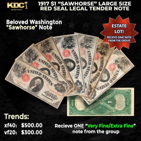 1x 1917 $1 Large Size Red Seal Legal Tender Note 'Sawhorse' Grades VF/XF
