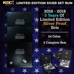 2016-2018 3 Years of Limited Edition Silver Proof Sets - 24 Coins, 3 Complete Sets About 7 oz of