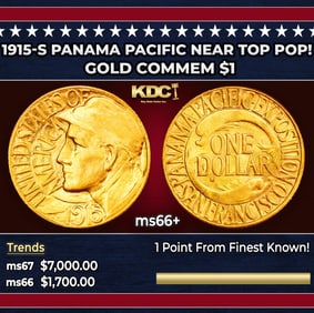 1915-s Panama Pacific Gold Commem Dollar Near Top Pop! 1 ms66+ SEGS