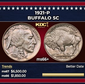 1921-p Buffalo Nickel 5c ms66+ SEGS