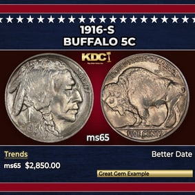 1916-s Buffalo Nickel 5c ms65 SEGS