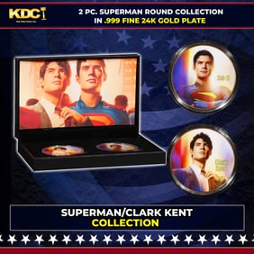 2 Coin Clark Kent/Superman, James Gunn Gold Plated Round Collection In Custom Box W/ Special Backer
