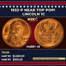 1932-p Lincoln Cent Near Top Pop! 1c ms66+ rd SEGS