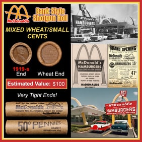Lincoln Wheat Cent 1c Mixed Roll Orig Brandt McDonalds Wrapper, 1919-s end, Wheat other end