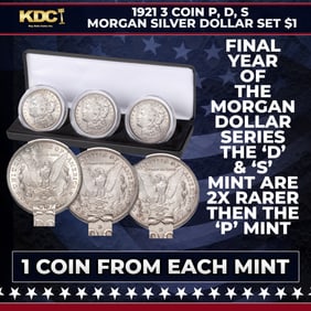 1921 3 Coin P, D, S Morgan Silver Dollar Set $1