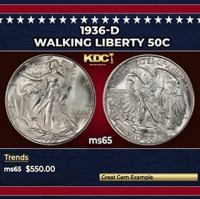 1936-d Walking Liberty Half Dollar 50c Grades ms65