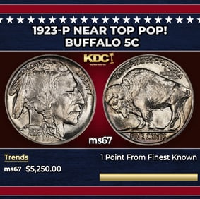 1923-p Buffalo Nickel Near Top Pop! 5c ms67 SEGS