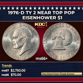 1976-d Ty 2 Eisenhower Dollar Near Top Pop $1 ms66+ SEGS
