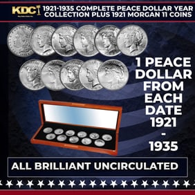 1921-1935 Complete Peace Dollar Year Collection Plus 1921 Morgan 11 Coins Uncirculated