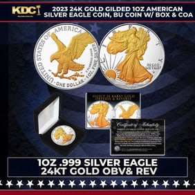 2023 24K Gold Gilded 1oz American Silver Eagle Coin, BU Coin w/ Box & COA Other Toy