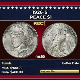 1926-s Peace Dollar $1 Grades ms65
