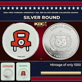 2024 Free Parking Monopoly 1oz .999 Silver Round Colorized Samoa Round