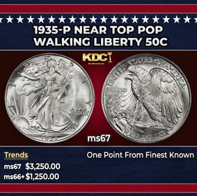 1935-p Walking Liberty Half Dollar Near Top Pop 50c ms67 SEGS