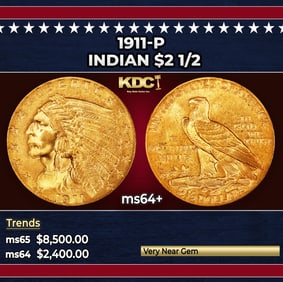1911-p Gold Indian Quarter Eagle $2 1/2 ms64+ SEGS