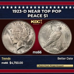 1923-d Peace Dollar Near Top Pop $1 ms66 SEGS