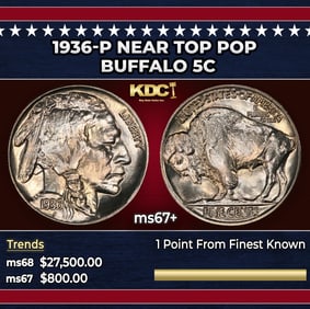 1936-p Buffalo Nickel Near Top Pop 5c ms67+ SEGS