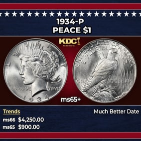 1934-p Peace Dollar $1 ms65+ SEGS