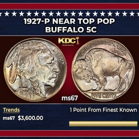 1927-p Buffalo Nickel Near Top Pop 5c ms67 SEGS