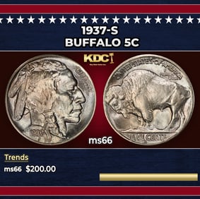1937-s Buffalo Nickel 5c Grades ms66