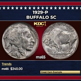 1929-p Buffalo Nickel 5c Grades ms65