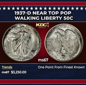 1937-d Walking Liberty Half Dollar Near Top Pop 50c ms67 SEGS
