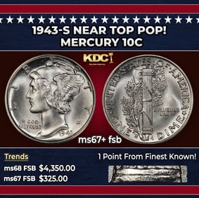 1943-s Mercury Dime Near Top Pop! 10c ms67+ fsb SEGS