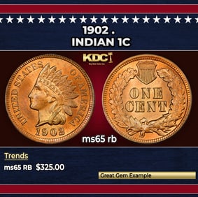 1902 Indian Cent . 1c Grades ms65 rb