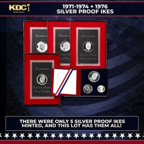1971-1974 + 1976 Silver Proof Ikes Sets, 5 Sets, 7 Coins, 5 SILVER PROOF IKES