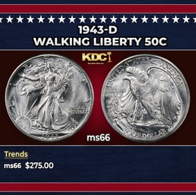 1943-d Walking Liberty Half Dollar 50c Grades ms66