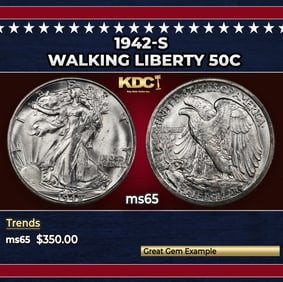 1942-s Walking Liberty Half Dollar 50c Grades ms65