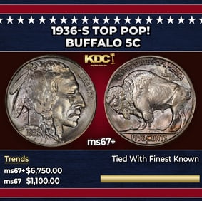 1936-s Buffalo Nickel TOP POP! 5c ms67+ SEGS