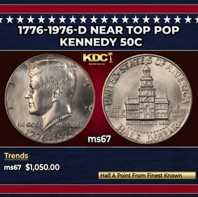 1776-1976-d Kennedy Half Dollar Near Top Pop 50c ms67 SEGS