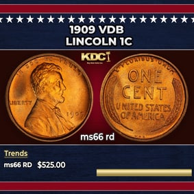 1909 VDB Lincoln Cent 1c Grades ms66 rd