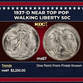 1937-d Walking Liberty Half Dollar Near Top Pop 50c ms67 SEGS