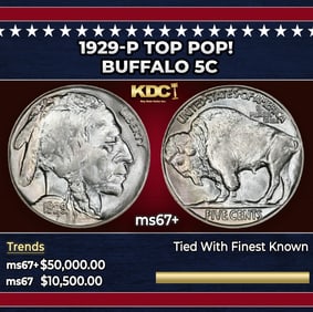 1929-p Buffalo Nickel TOP POP! 5c ms67+ SEGS